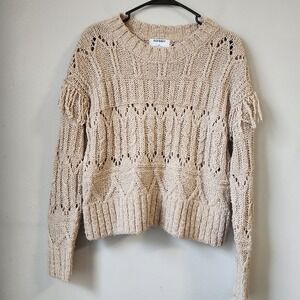 Old Navy Women's XS Crafted Fringe Pullover Sweater Tan Knit Boho‎ Chic